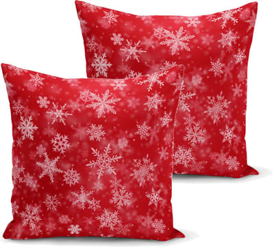 Kussensloop - kussenhoes - Sierkussenhoes - hoes voor sierkussens set van 2 stuks - 45x45 - Donkerrood-Oranje met sneeuwvlokken - Kerstnacht - Kussenslopen