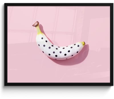Poster in lijst - Fotolijst 80x60 cm - Posters - Banaan - Stippen - roze - Posterlijst zwart - Decoratie - Wanddecoratie woonkamer - Muurdecoratie slaapkamer