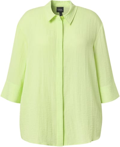 Ulla Popken - Dames - Overhemdblouse achterplooi overhemdkraag 3/4-mouwen - Limoengroen - Maat 42+