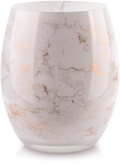 Vaas – mondgeblazen wit glas – luxe uitstraling, stijlvol en elegant – 20 cm hoog – marmerlook – bloemenvaas
