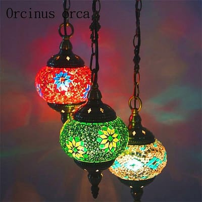 Turkse vloerlamp - oosterse vloerlamp met 3 mozaïek bollen - hoogte 90 cm - multicolour glas