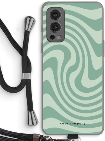 Case Company® - Hoesje met koord geschikt voor OnePlus Nord 2 5G hoesje met Koord - Swirl Groen - Telefoonhoesje met Zwart Koord - Bescherming aan alle Kanten en Over de Schermrand