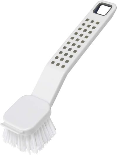 Premium Soft Grip Afwasborstel met Schraper in Wit en Grijs