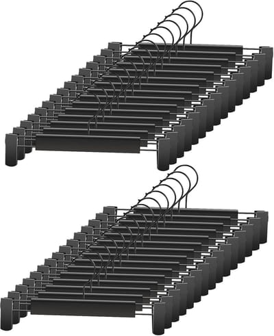 10-pack broekhangers, ruimtebesparende rokhanger met 360° draaibare haak, verstelbare clip, broekhanger, kledinghanger, zwart