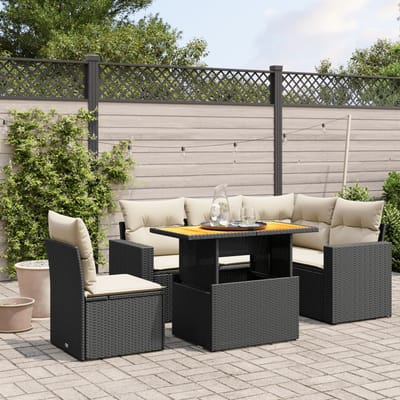 vidaXL - 6-delige - Loungeset - met - kussens - poly - rattan - zwart