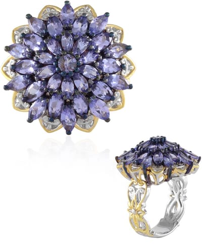 Cavill - Luxe Zilveren Tanzaniet Ring 925 Sterling Zilver - 3,16 ct Tanzaniet Marquise & Rond Slijpsel - Bloemvormige Ring - Paarse Edelsteen Sieraad