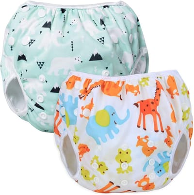 Herbruikbare Zwemluiers - Wasbare Luiers - Baby Zwemmen - Verstelbaar met Drukknopen - 2 Stuks - Polar Bear + Animal