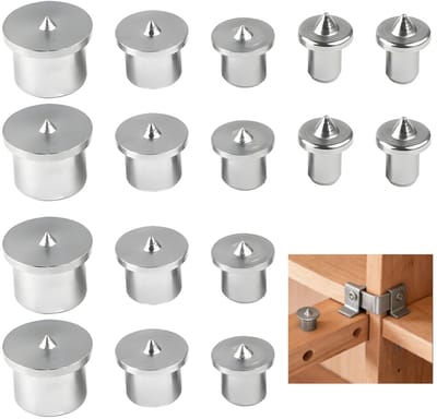 Pluggen Centreerpunt Set - Houten Deuvels Boorsjabloon - Meubelbouw Houtprojecten - Nauwkeurige Uitlijning - 16 Stuks 6-12 mm - Zilver