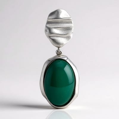 Cavill - Zilveren hanger met groene onyx 5,235 ct - 925 Sterling zilver geplatineerd - Ovale cabochon 29x12 mm - Modern elegant dames sieraad