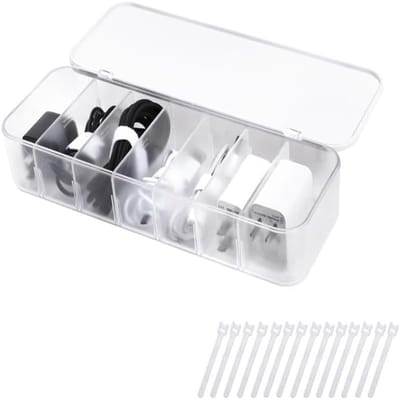 Peysaitr - Opbergdoos voor datakabels - met deksel - bureau organizer - inclusief 7 kabelbinders - voor USB-datakabel, oplaadkabel - wit - 26x9x5 cm - 1 stuk