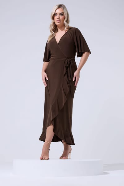 Yours London Chocoladebruine Jurk Met Ruchezoom Size 42
