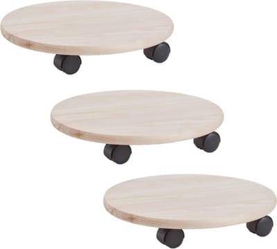 Planten trolley/multiroller naturel hout rond 35 cm - 5x stuks - Trolleys voor kamerplanten max 100 kg