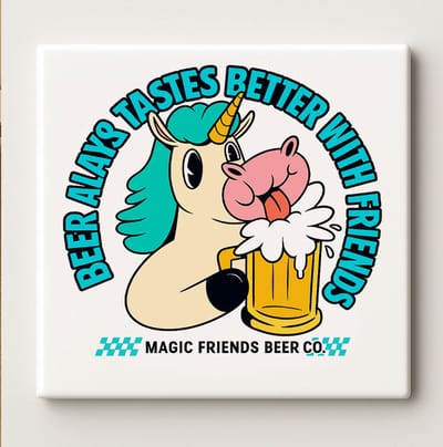 “Beer Always Tastes Better with Friends” Tegel – Grappige Eenhoorn Biermok Keramische Tegel 15×15 cm voor Bar, Keuken & Huisdecoratie