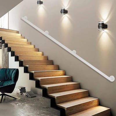 Trapleuning Set - Muursteun Handgreep - Veiligheid Binnen - Smeedijzeren Constructie - 30-600 cm Lengte - Wit