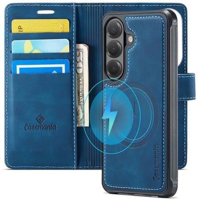 CaseMania Bookcase hoesje geschikt voor Samsung Galaxy S26 - Effen Donkerblauw - Kunstleer - 2-in-1 Magnetisch Uitneembaar Design - Compatible Qi2 & MagSafe