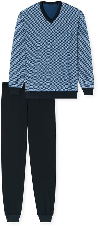 Schiesser pyjama heren lange mouw 100% katoen - Comfort - 181162 - Met boordjes - 54 - Blauw