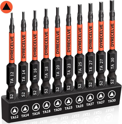 Set van 10 Driehoekige Schroevendraaiers - S2 Staal - 6,5 cm Magnetische Kop - 1/4 Hex Schaft - Maten TA12 tot TA30 - Professioneel en DIY