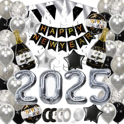 Happy New Year Oud En Nieuw Versiering 2025 Nieuw Jaar Feest Artikelen Zilveren Decoratie Helium Ballonnen Zilver – 72 Stuks