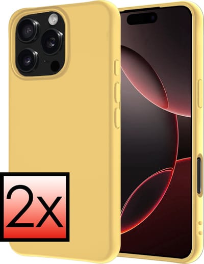 Hoesje - 2 Stuks - Geschikt voor Apple iPhone 16 Pro - Sterk & Shockproof - Case Siliconen - Back Cover - Telefoon Hoes - Geel