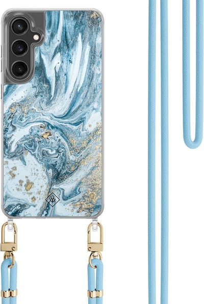 Casimoda® hoesje met koord - Geschikt voor Samsung S24 FE - Marble Sea - Afneembaar koord - TPU/polycarbonaat - Blauw
