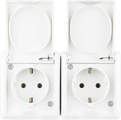 Dubbel Stopcontact voor Vochtige Ruimtes IP44 - Opbouw, Wit