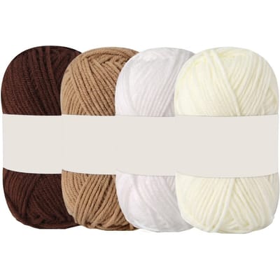 Bruin beige wit breiwol garen set 4 delig breiwol en garen voor dames en heren geschikt voor haken en breien beginners en gevorderden zacht acryl garen voor mutsen sjaals kussens en decoratie