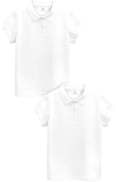 Next - Meisjes - Set van 2 katoenen polo's met korte mouwen en standaard pasvorm - Wit