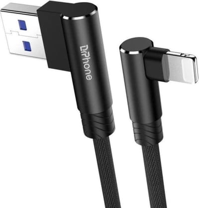 DrPhone D9 Lightning Dubbele 90° Haakse Nylon Gevlochten 3.0A kabel – 3 Meter -Datasynchronisatie & Snel opladen – Zwart
