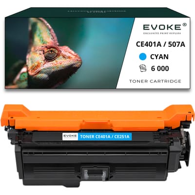Evoke Compatibele Toner voor Hp Ce251A Ce-251A 504A Ce401A Ce-401A 507A Cyaan 6000 Pagina's Kleur Laserjet M551 M570 M575