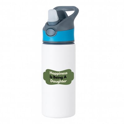 Hacebo® - happiness is being a daughter waterfles met rietje blauw - Dochter - de liefste dochter - verjaardag - cadeautje voor dochter - dochter artikelen - kado - geschenk - water fles - 650ML
