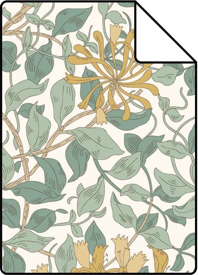 Proefstaal ESTAhome behang bloemen turquoise en okergeel - 26.5 x 21 cm - 131031-S