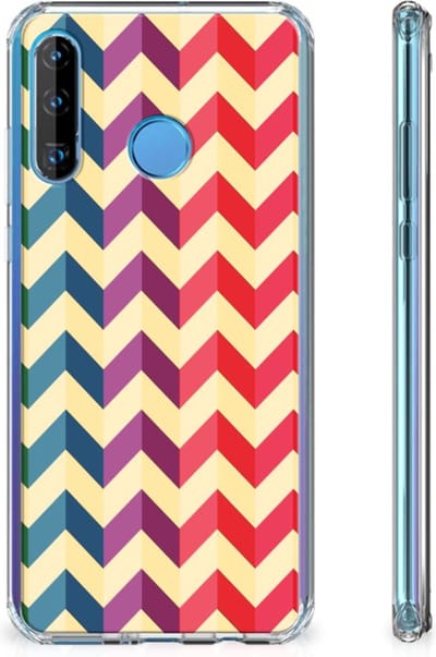 TPU Case Anti-Shock voor Huawei P30 Lite Doorzichtige Silicone Hoesje Zigzag Multi Color