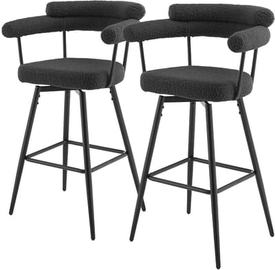 Set van 2 barkrukken 360° draaibaar donkergrijs 61x103x55 cm met armleuning, rugleuning en voetensteun tot 120 kg ML design
