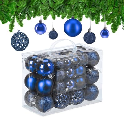 kerstballen - set van 50 - onbreekbaar - plastic - ∅ 3, 4 & 6 cm - blauw