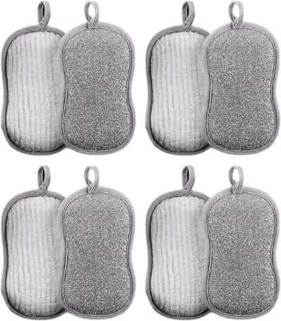 Dubbelzijdige reinigingsspons, 8 stuks, herbruikbaar en krasbestendig voor borden en kookgerei, 16 x 9 cm