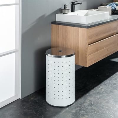 Witte Wasmand met Deksel en Luchtgaten - Roestvrij Staal - 37 L - Ø 29 cm - 54 cm Hoog