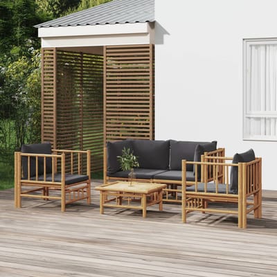 vidaXL - 5-delige - Loungeset - met - kussens - bamboe - donkergrijs