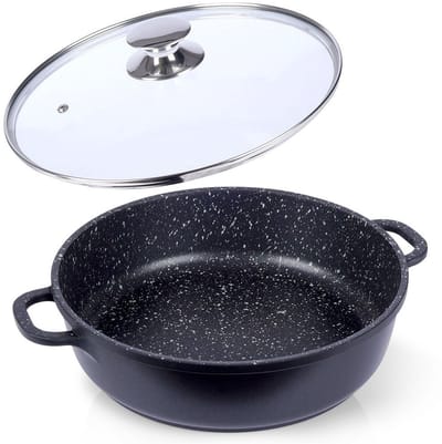 Orion GRANDE 28 cm Gietijzeren Koekenpan met Deksel en Granieten Anti-aanbaklaag (4,3L)