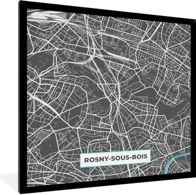 Fotolijst incl. Poster - Rosny-sous-Bois - Frankrijk - Plattegrond - Kaart - Stadskaart - 40x40 cm - Posterlijst