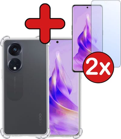 Hoesje - Met Screenprotector - 2 Stuks - Geschikt voor OPPO Reno 8T 4G - Sterk & Shockproof - Back Cover - Siliconen Case - Telefoon Hoes - Shock Proof - Telefoonhoes - Transparant