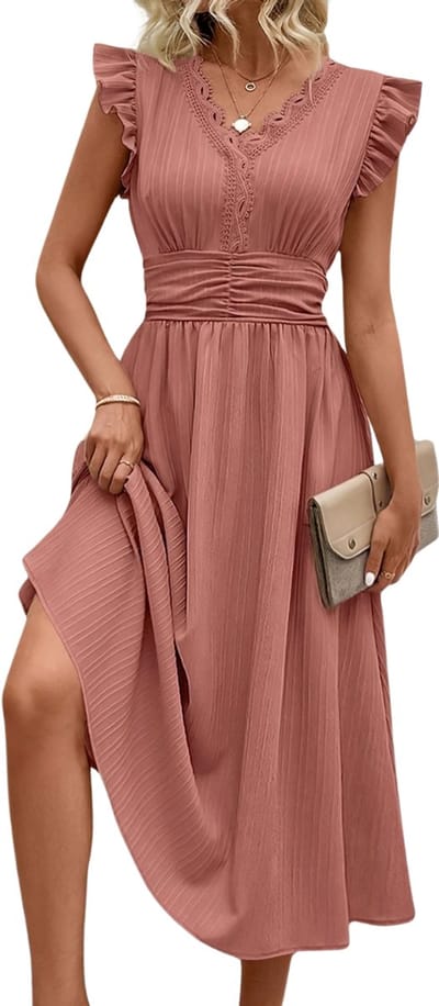 Livano Zomerjurk Dames - Zomerjurken - Volwassen - Jurk - Ibiza Stijl - Sundress - Rose - Maat S