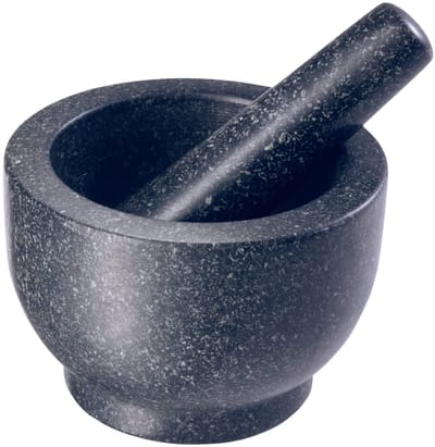 Dailygoods- Vijzel Grote Massief Granieten Set - 7cm Diepe Vijzel - Extra Lange Stamper - Geruwde Binnenkant - Gepolijste Buitenkant - Duurzaam Materiaal - Kruidenmolen