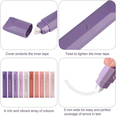 Thijox - 10 Stuks Kleine Correctietapes, 3 m x 5 mm Mini Correctieroller, Esthetische Sneldrogende Onmiddellijke Correctietape voor School, Kantoor en