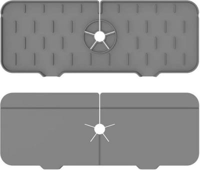 Kraanmat Afdruipmat, SET van 2stuks, om uw aanrecht schoon te houden, tegen spetters, afdruipmat gootsteenorganisers keukenkraan badkamer multifunctioneel water afdruipend zeephouder wastafel Grijs