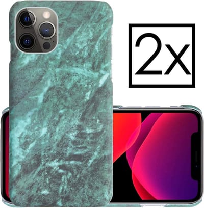 Hoes Geschikt voor iPhone 11 Pro Hoesje Marmer Back Case Hardcover Marmeren Hoes Marmer - Groen - 2 PACK