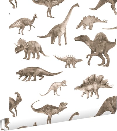 ESTAhome behang dinosaurussen donker beige - 50 x 900 cm - 131202