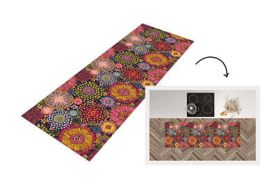 Keukenloper - Loper keuken - Bloemen - Patroon - Lijn - 150x50 cm - Keukenloper vinyl