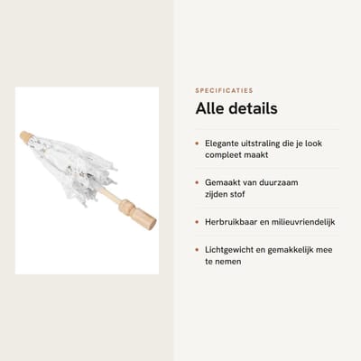 Dailygoods- Parasol Handgemaakt - Kanten Bloemen Borduurwerk - Bruiloft/Foto - Zijde Stof - Groot 53 cm - Klein 28 cm - Herbruikbaar - Paraplu