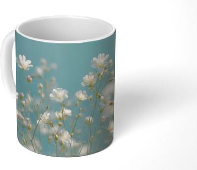 Mok - Koffiemok - Stengels - Bloemen - Lucht - Wit - Mokken - 350 ML - Beker - Koffiemokken - Theemok