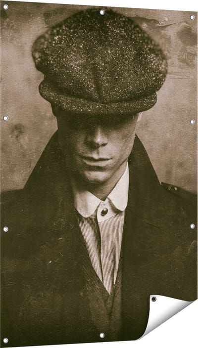 Gards Tuinposter Engelse Gangster uit Jaren 1920 - Zwart Wit - 80x120 cm - Tuindoek - Tuindecoratie - Wanddecoratie buiten - Tuinschilderij